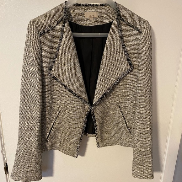 LOFT Black and White Fringed Blazer - Picture 1 of 5